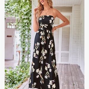 Grace Karin Black Floral Strapless Dress